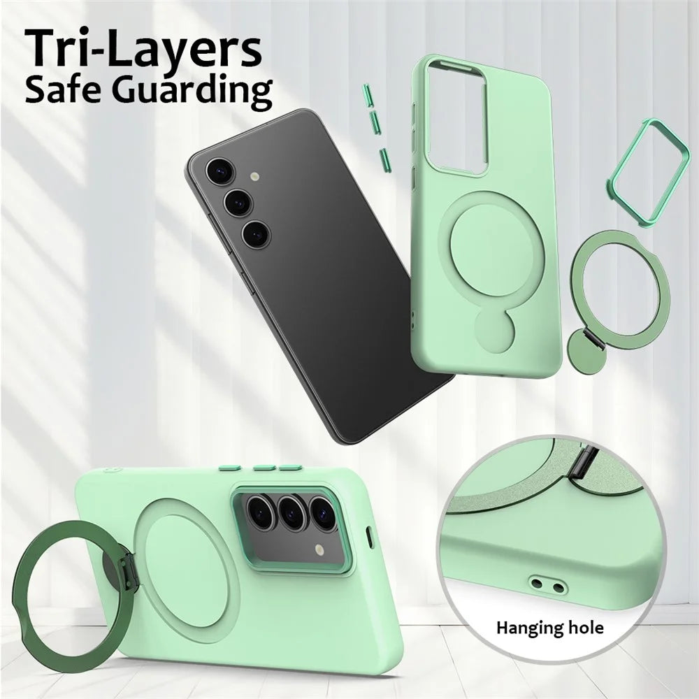 For Samsung Galaxy S25+ / S24+ Magnetic Case Rotating Ring Kickstand TPU + PC Phone Back Cover - Green - 6