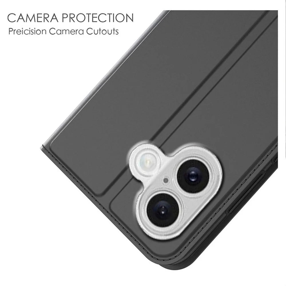 For 	iPhone 17 Case PU Leather Phone Cover with Card Holder Stand - Black - 5