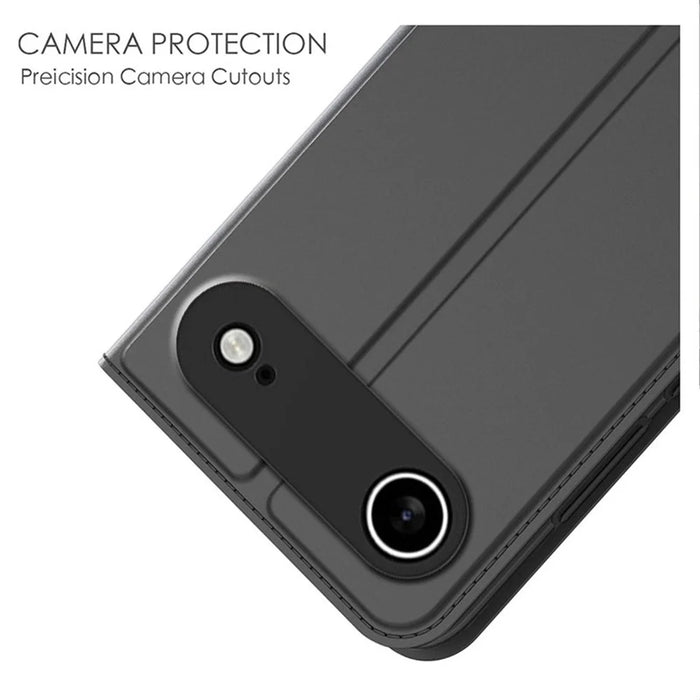 For iPhone Air Case PU Leather Phone Cover with Card Holder Stand - Black - 5