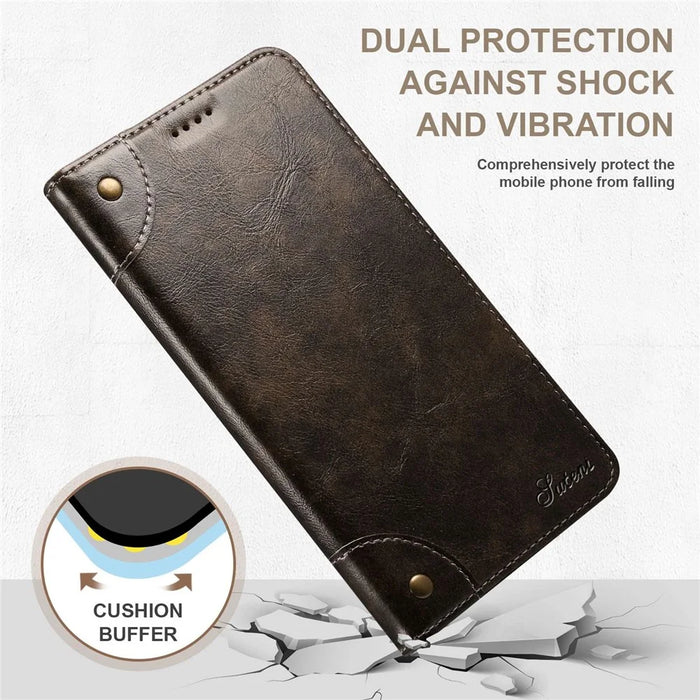 SUTENI For iPhone 14 Magnetic Auto Closing Phone Case PU Leather Stand Wallet Protective Cover - Dark Grey - 5
