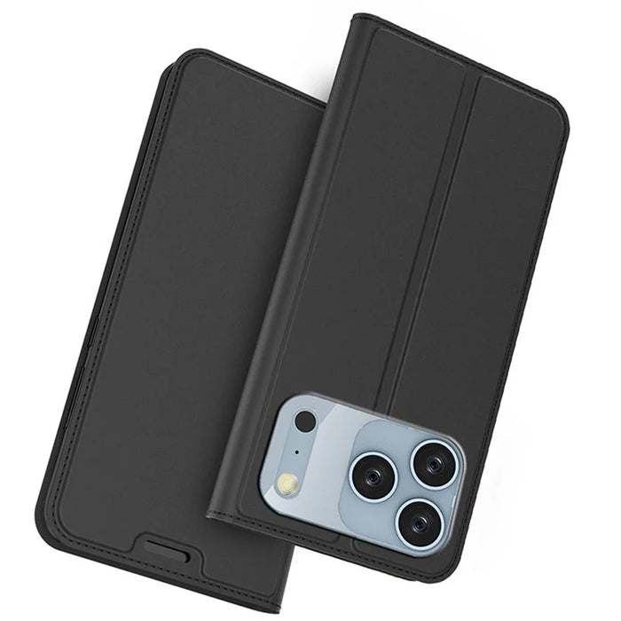 For iPhone 17 Pro Max Case PU Leather Phone Cover with Card Holder Stand - Black - 1