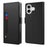 For iPhone 17 Case Stand PU Leather Phone Cover Card Holder Mirror - Black - 1