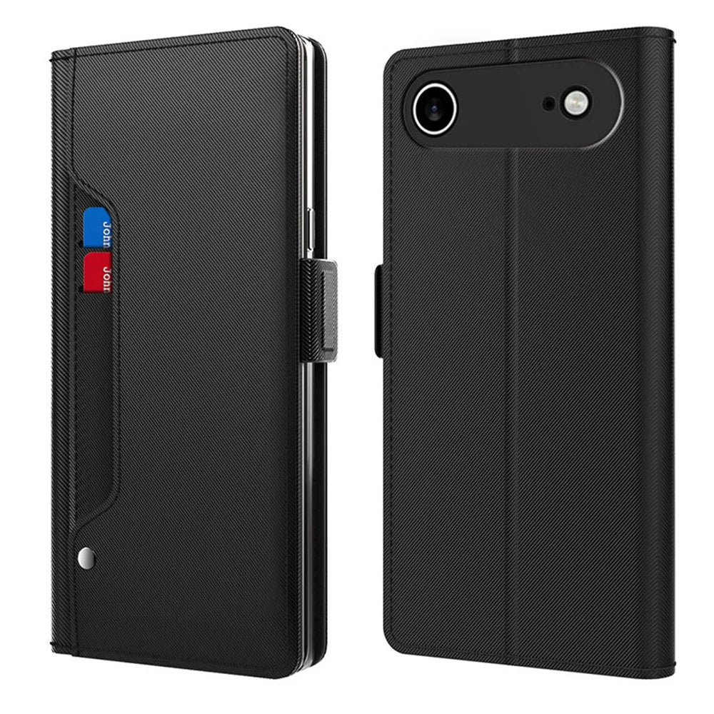 For iPhone Air Case Stand PU Leather Phone Cover Card Holder Mirror - Black - 1