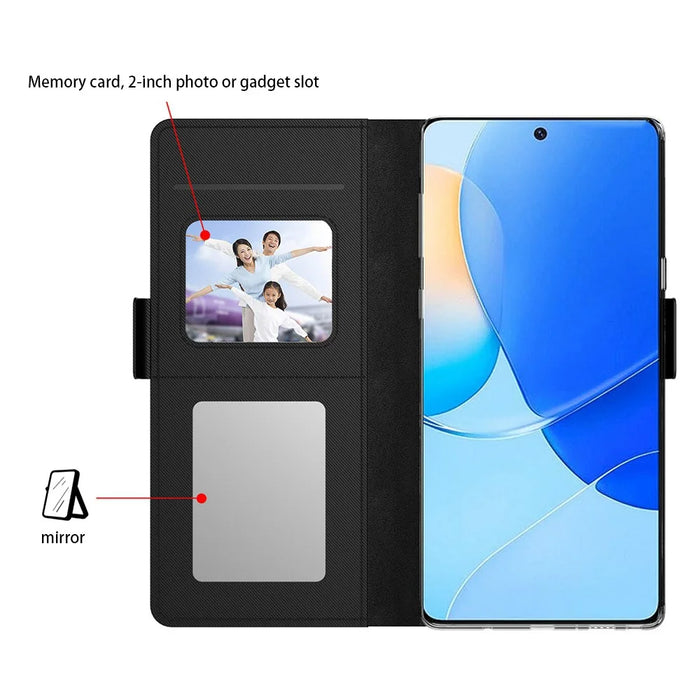 For iPhone 17 Pro Case Stand PU Leather Phone Cover Card Holder Mirror - Black - 2