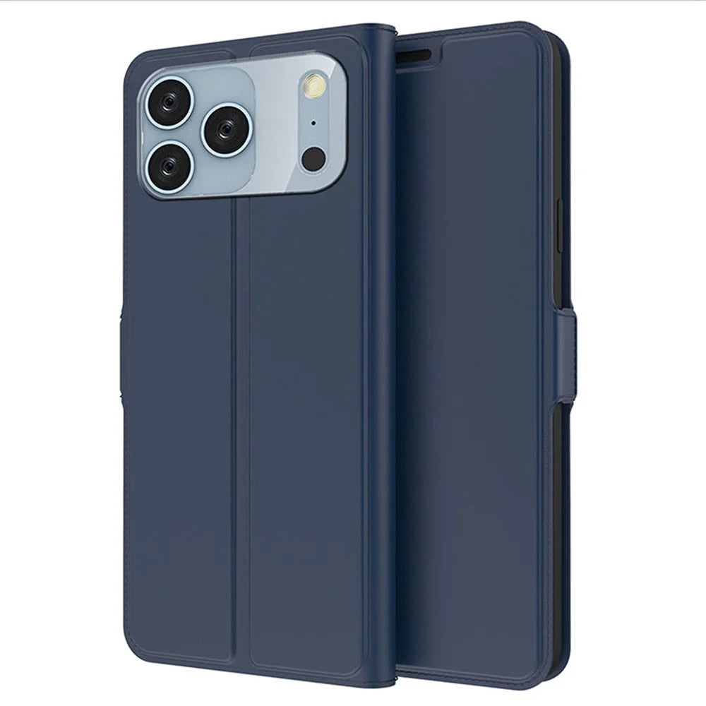 For iPhone 17 Pro Case Shockproof TPU Inner Shell Leather Phone Cover Card Slot - Blue - 1