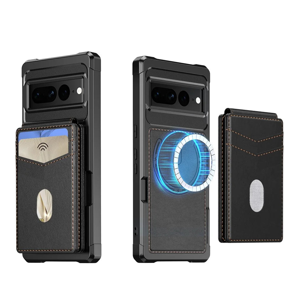 For Google Pixel 7 Pro 5G Magnetic Case Detachable Card Slot Kickstand Leather + TPU Phone Cover - Black - 2