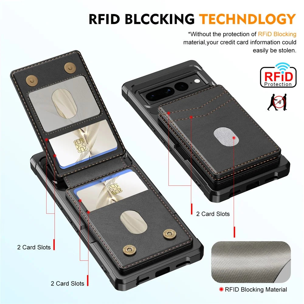 For Google Pixel 7 Pro 5G Magnetic Case Detachable Card Slot Kickstand Leather + TPU Phone Cover - Black - 3