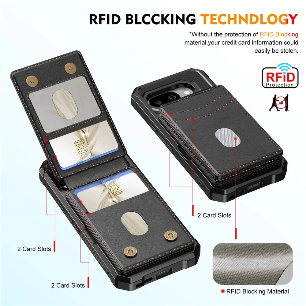 For Google Pixel 9a Magnetic Case Detachable Card Slot Kickstand Leather + TPU Phone Cover - Black - 3