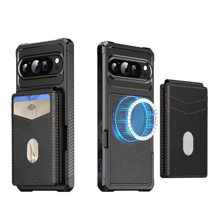 For Google Pixel 10 Pro XL Magnetic Case Detachable Card Slot Kickstand Leather + TPU Phone Cover - Black - 2