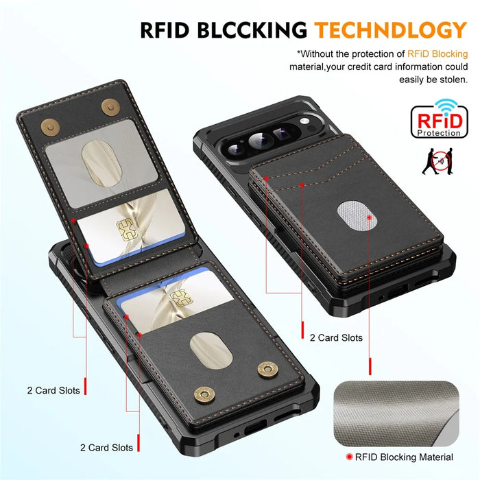 For Google Pixel 10 Pro XL Magnetic Case Detachable Card Slot Kickstand Leather + TPU Phone Cover - Black - 3