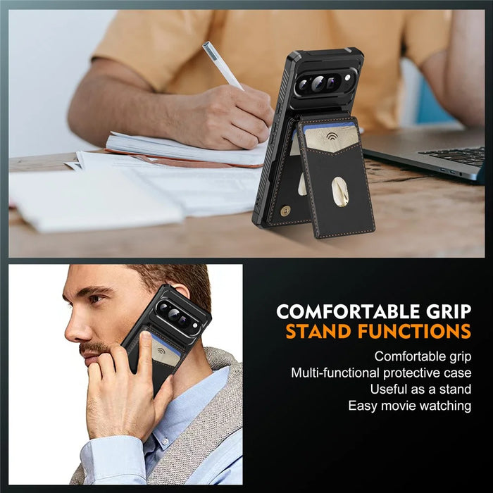 For Google Pixel 10 Pro XL Magnetic Case Detachable Card Slot Kickstand Leather + TPU Phone Cover - Black - 6