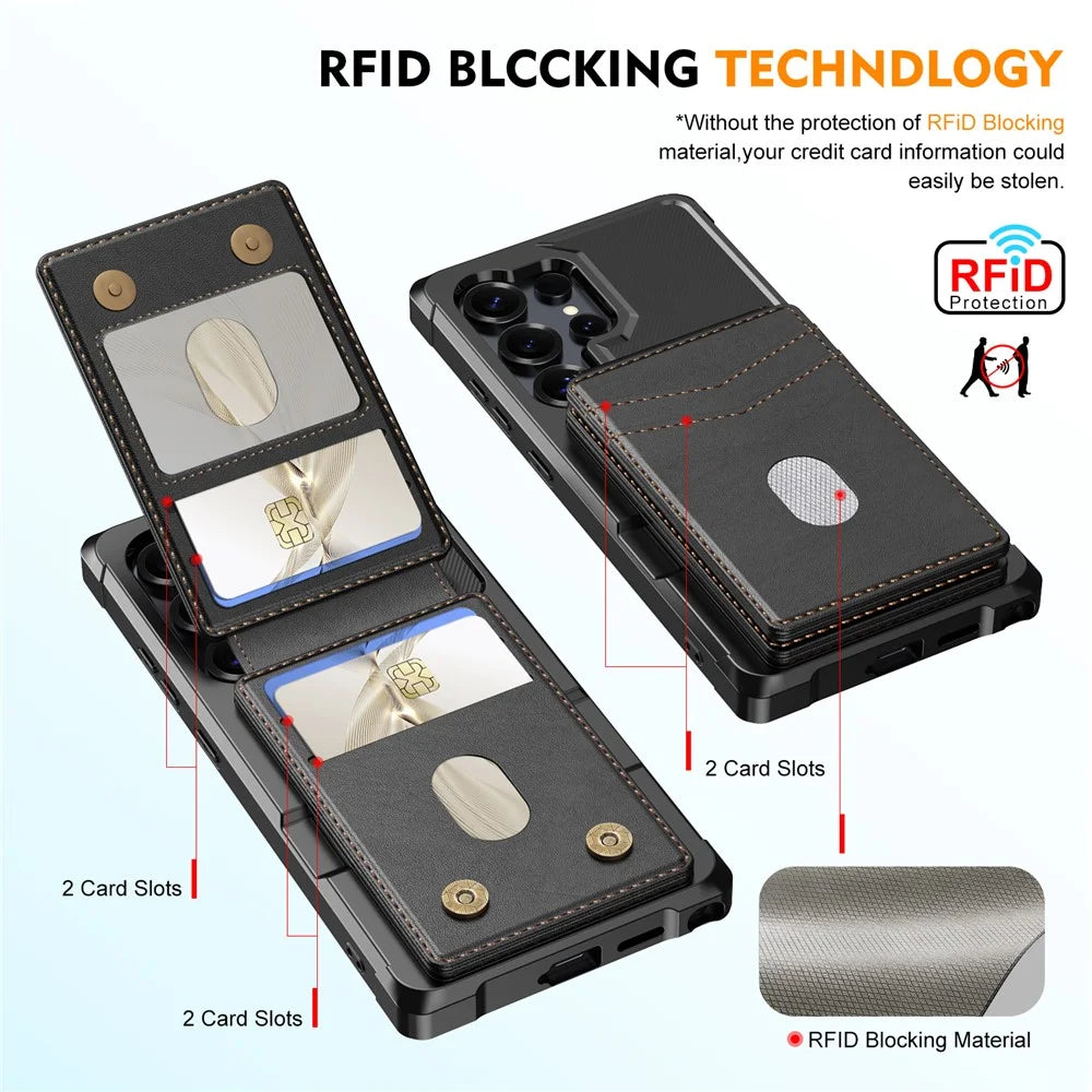 For Samsung Galaxy S23 Ultra Magnetic Case Detachable Card Slot Kickstand Leather + TPU Phone Cover - Black - 3