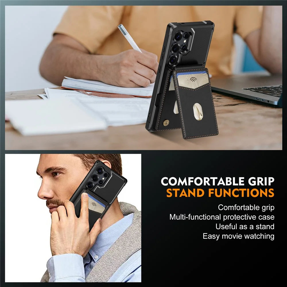 For Samsung Galaxy S23 Ultra Magnetic Case Detachable Card Slot Kickstand Leather + TPU Phone Cover - Black - 6