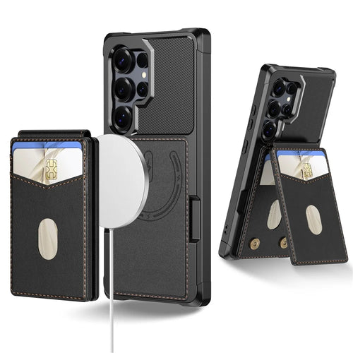 For Samsung Galaxy S24 Ultra Magnetic Case Detachable Card Slot Kickstand Leather + TPU Phone Cover - Black - 1