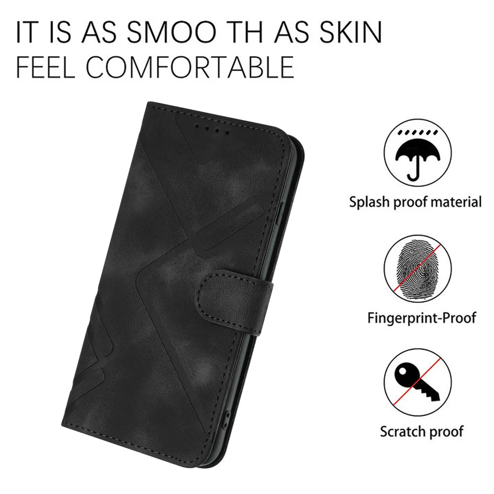 For Samsung Galaxy S26 Wallet Case Line Imprinted PU Leather Phone Cover with Strap - Black - 7