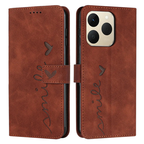 For Realme 15T 5G Stand Case PU Leather Phone Cover Imprinted Heart Pattern - Brown - 1