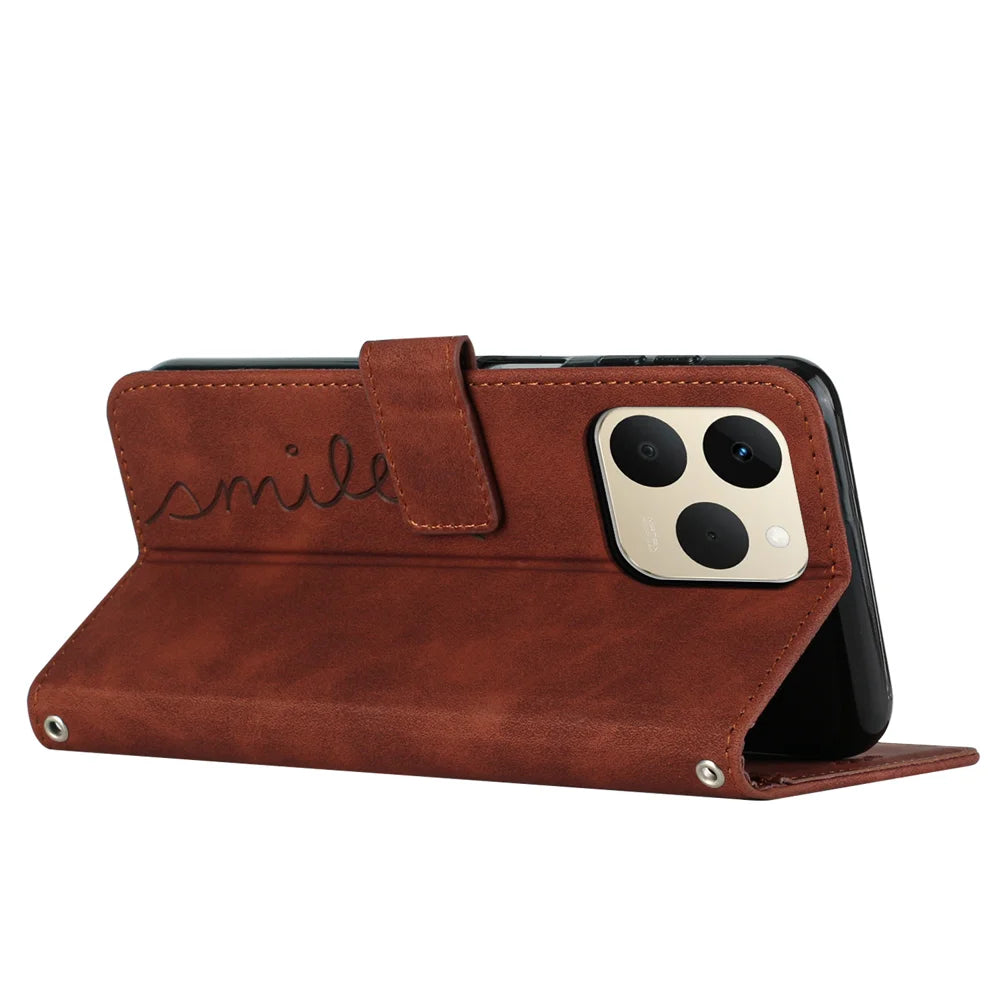 For Realme 15T 5G Stand Case PU Leather Phone Cover Imprinted Heart Pattern - Brown - 2