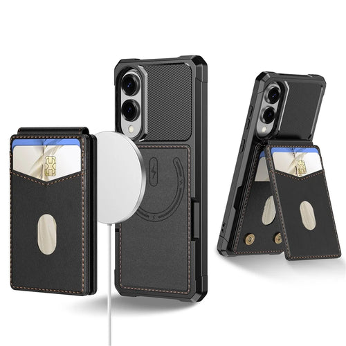 For Samsung Galaxy S25 Edge Magnetic Case Detachable Card Slot Kickstand Leather + TPU Phone Cover - Black - 1