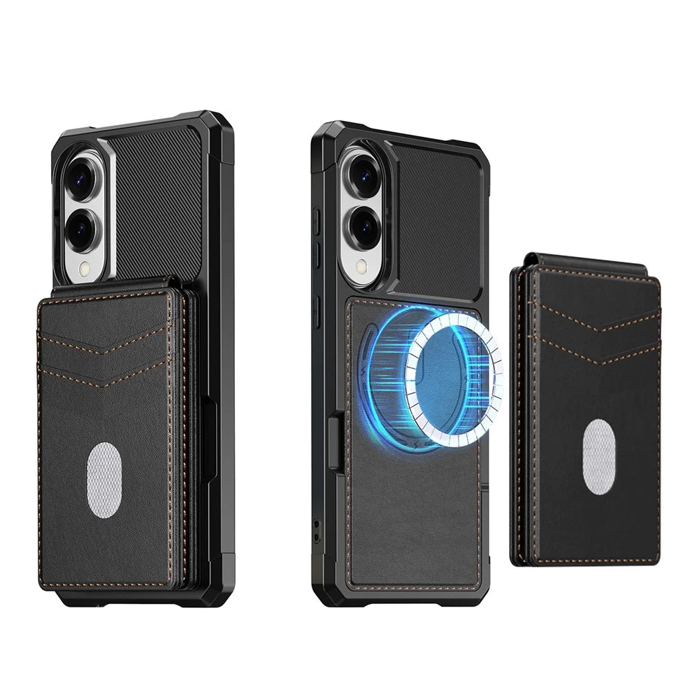 For Samsung Galaxy S25 Edge Magnetic Case Detachable Card Slot Kickstand Leather + TPU Phone Cover - Black - 2