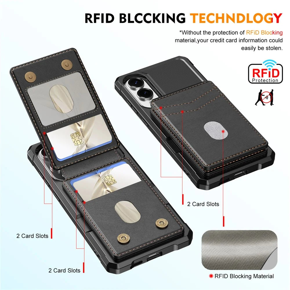 For Samsung Galaxy S25 Edge Magnetic Case Detachable Card Slot Kickstand Leather + TPU Phone Cover - Black - 3