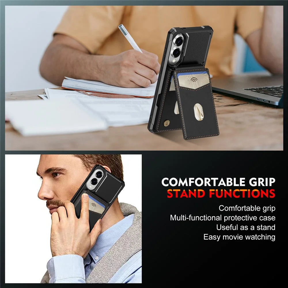 For Samsung Galaxy S25 Edge Magnetic Case Detachable Card Slot Kickstand Leather + TPU Phone Cover - Black - 6