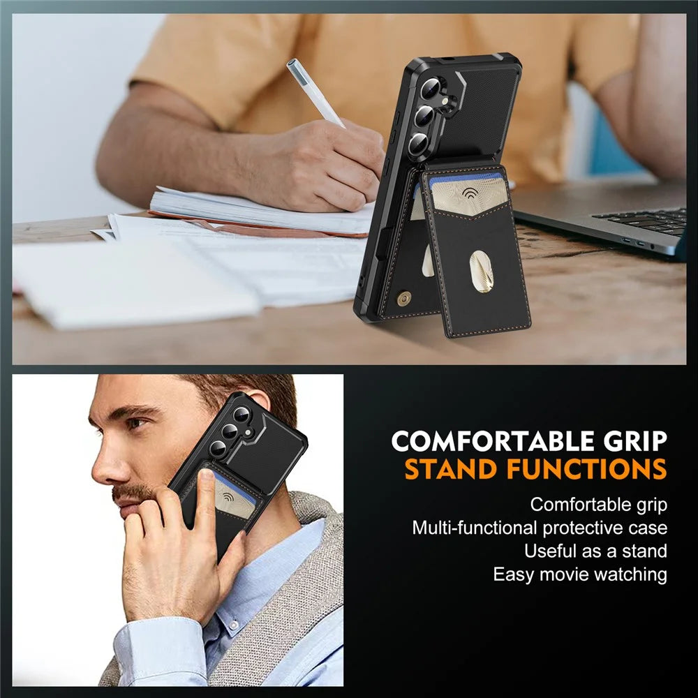 For Samsung Galaxy S25+ / S24+ Magnetic Case Detachable Card Slot Kickstand Leather + TPU Phone Cover - Black - 6