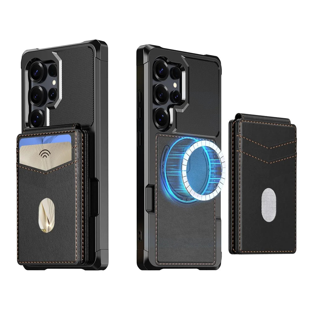 For Samsung Galaxy S25 Ultra Magnetic Case Detachable Card Slot Kickstand Leather + TPU Phone Cover - Black - 2
