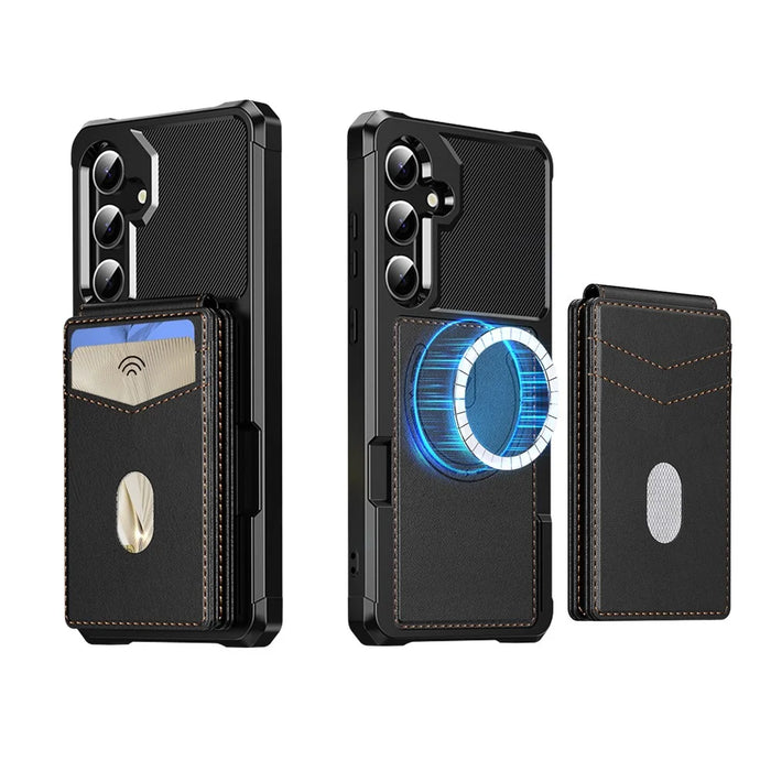 For Samsung Galaxy S24 FE Magnetic Case Detachable Card Slot Kickstand Leather + TPU Phone Cover - Black - 2