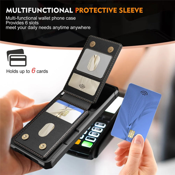 For Samsung Galaxy S24 FE Magnetic Case Detachable Card Slot Kickstand Leather + TPU Phone Cover - Black - 4