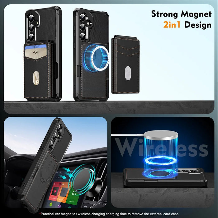 For Samsung Galaxy S24 FE Magnetic Case Detachable Card Slot Kickstand Leather + TPU Phone Cover - Black - 5