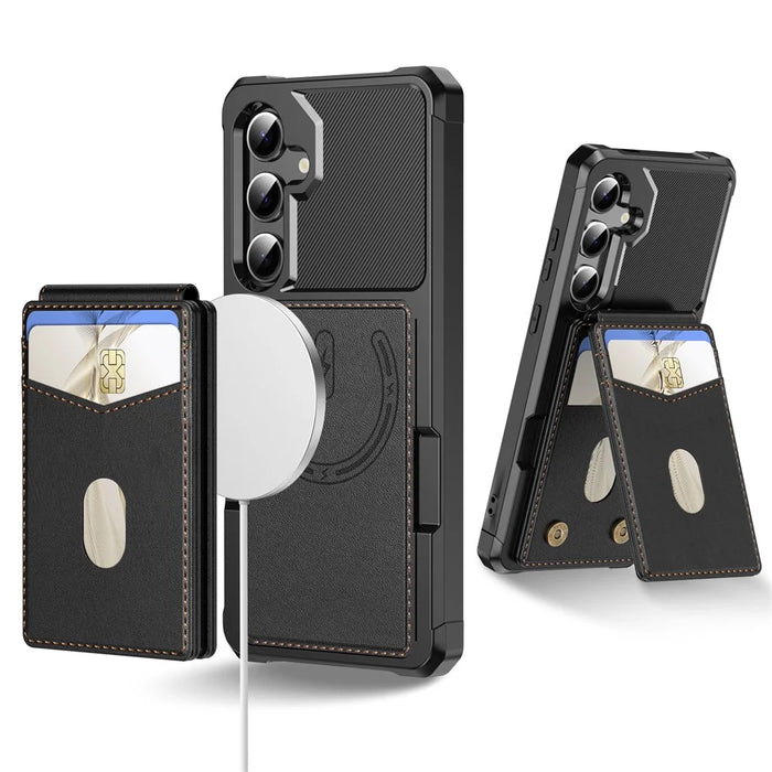 For Samsung Galaxy S23 FE Magnetic Case Detachable Card Slot Kickstand Leather + TPU Phone Cover - Black - 1