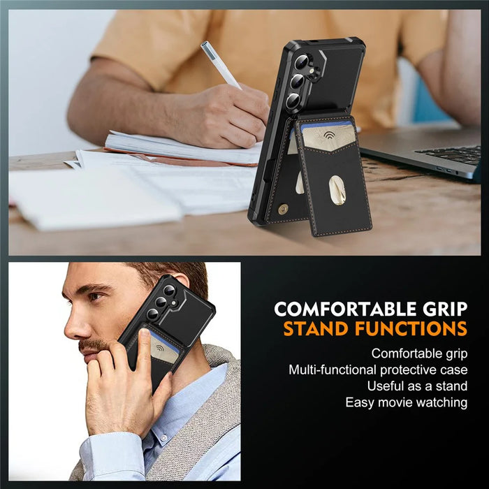 For Samsung Galaxy S23 FE Magnetic Case Detachable Card Slot Kickstand Leather + TPU Phone Cover - Black - 6