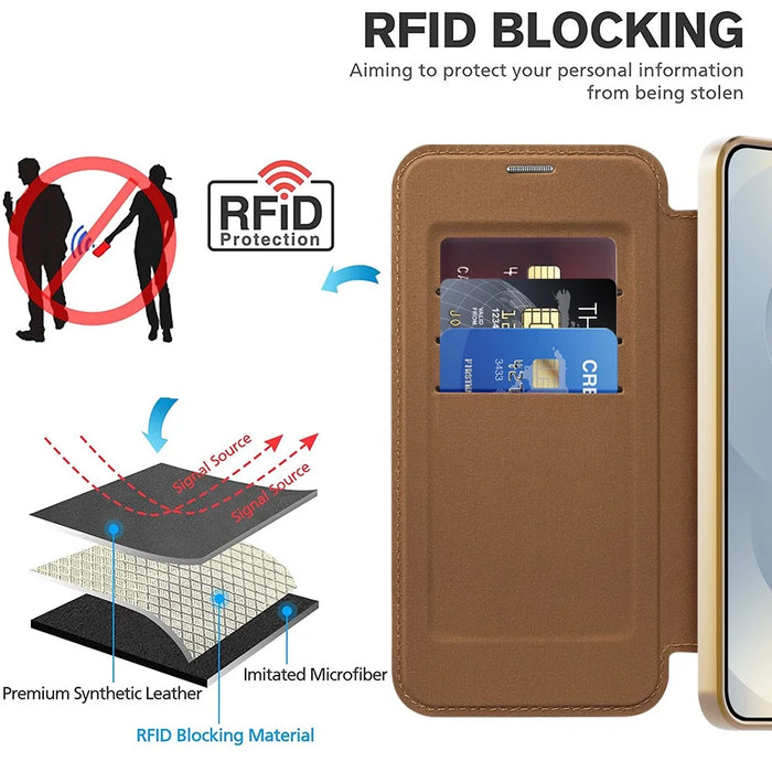 For Samsung Galaxy S25 FE Magnetic Case Rhombus PU Leather Phone Cover - Brown - 5