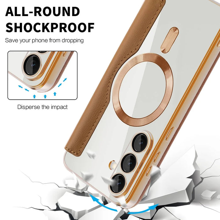 For Samsung Galaxy S25 FE Magnetic Case Rhombus PU Leather Phone Cover - Brown - 6