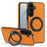 For Samsung Galaxy S25 FE Case with Ring Kickstand Magnetic Case PU Leather Back Cover - Orange - 1