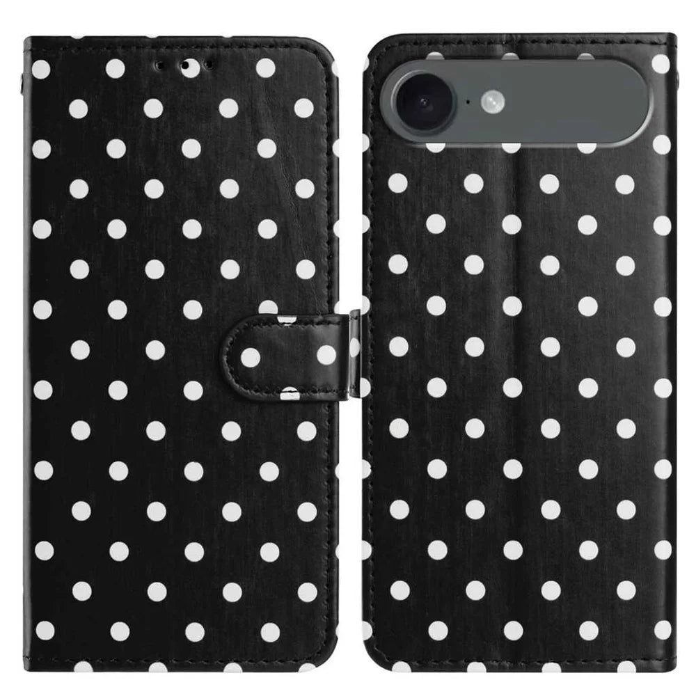 For iPhone Air Leather Case Polka Dot Pattern Wallet Stand Folio Phone Cover - Black - 1