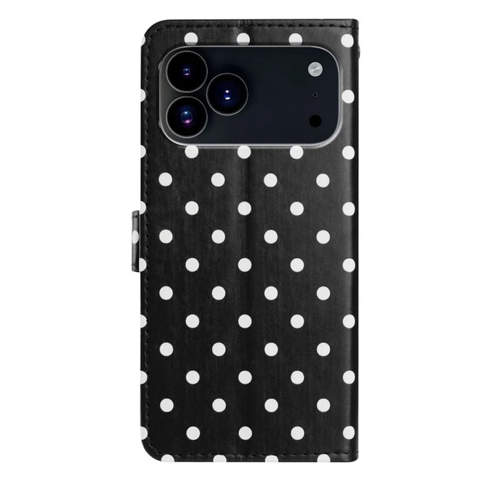 For iPhone 18 Pro / 17 Pro Leather Case Polka Dot Pattern Wallet Stand Folio Phone Cover - Black - 2