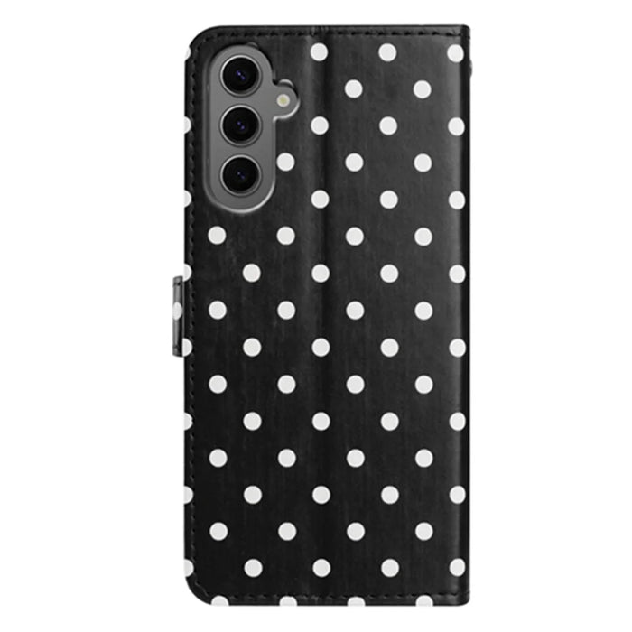For Samsung Galaxy S25 Leather Case Polka Dot Pattern Wallet Stand Folio Phone Cover - Black - 2
