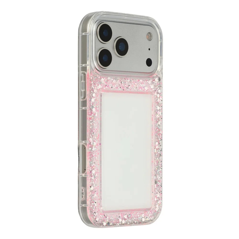 For iPhone 17 Pro Max Case Glitter Epoxy Soft TPU Clear Back Cover - Pink - 1