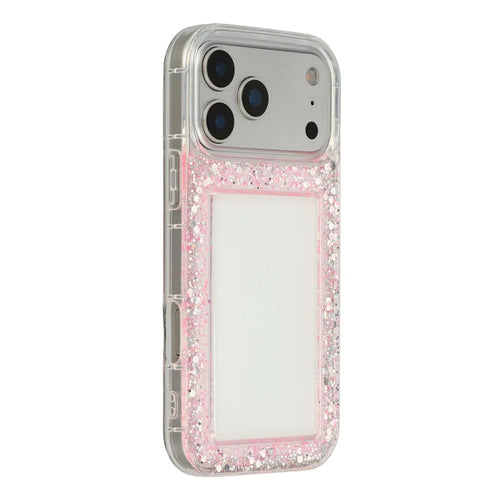 For iPhone 17 Pro Case Glitter Epoxy Soft TPU Clear Back Cover - Pink - 1