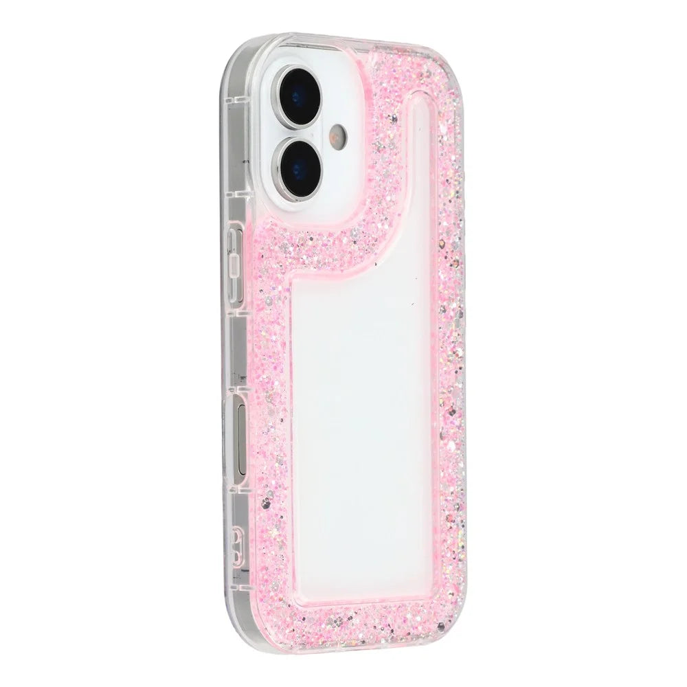 For iPhone 17 Case Glitter Epoxy Soft TPU Clear Back Cover - Pink - 1