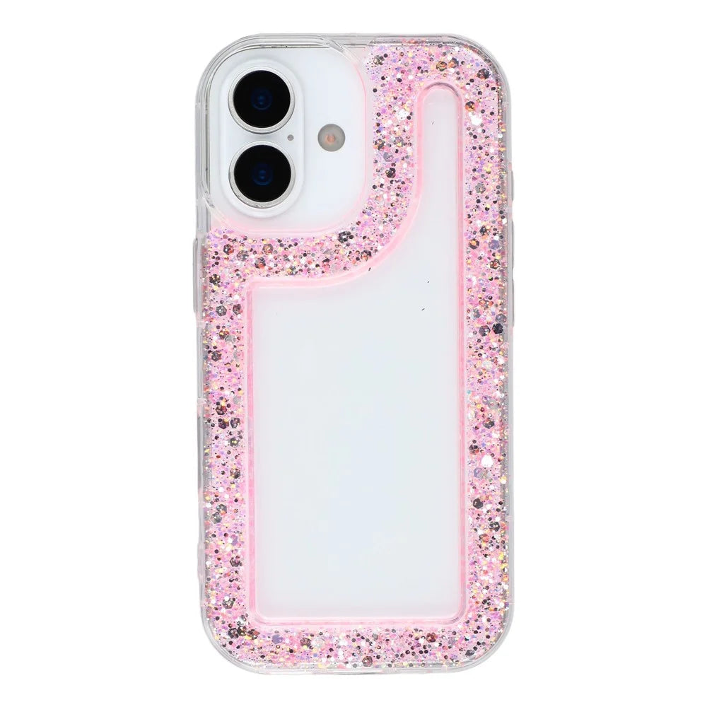 For iPhone 17 Case Glitter Epoxy Soft TPU Clear Back Cover - Pink - 3