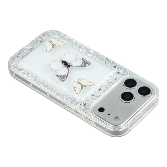 For iPhone 17 Pro Max Case DIY Butterfly Glitter Epoxy Soft TPU Phone Back Cover - White - 5
