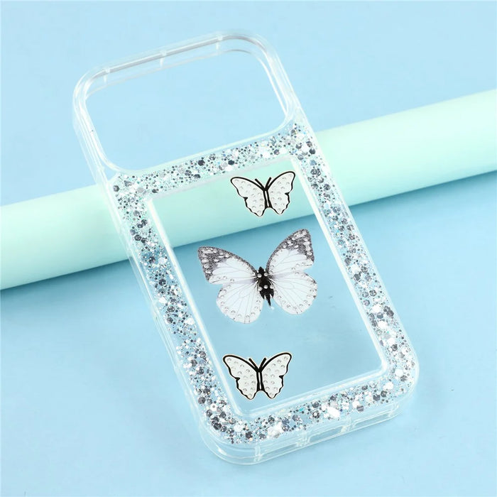 For iPhone 17 Pro Max Case DIY Butterfly Glitter Epoxy Soft TPU Phone Back Cover - White - 6