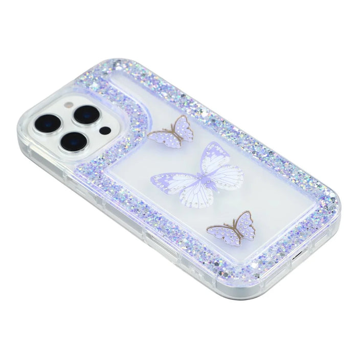 For iPhone 16 Pro Max Case DIY Butterfly Glitter Epoxy Soft TPU Phone Back Cover - Purple - 4