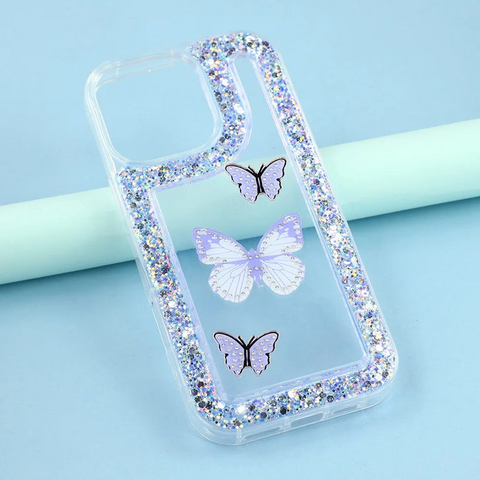 For iPhone 16 Pro Max Case DIY Butterfly Glitter Epoxy Soft TPU Phone Back Cover - Purple - 6