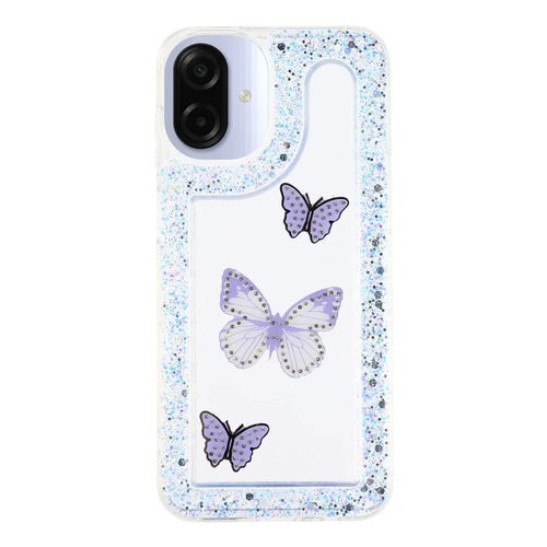 For Samsung Galaxy A08 5G / A08 4G / A07 4G Case DIY Butterfly Glitter Epoxy Soft TPU Phone Back Cover - Purple - 1