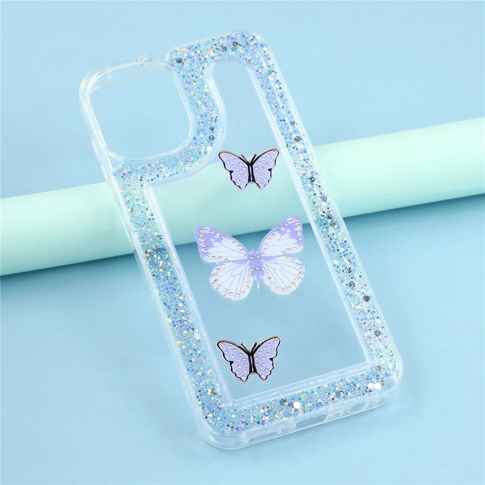 For Samsung Galaxy A08 5G / A08 4G / A07 4G Case DIY Butterfly Glitter Epoxy Soft TPU Phone Back Cover - Purple - 5
