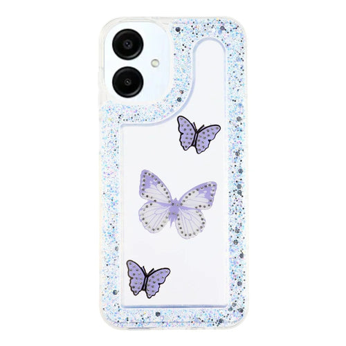 For Samsung Galaxy A05 4G Case DIY Butterfly Glitter Epoxy Soft TPU Phone Back Cover - Purple - 1