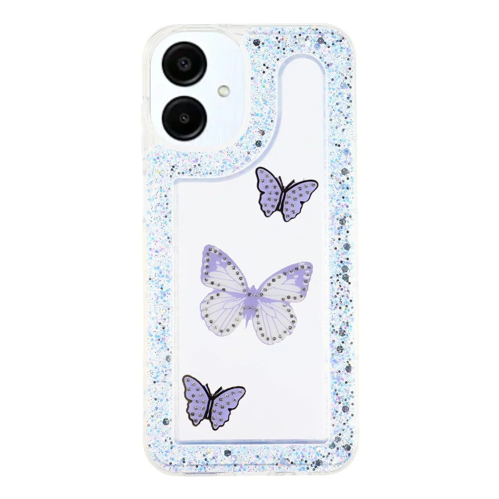 For Samsung Galaxy A05 4G Case DIY Butterfly Glitter Epoxy Soft TPU Phone Back Cover - Purple - 1